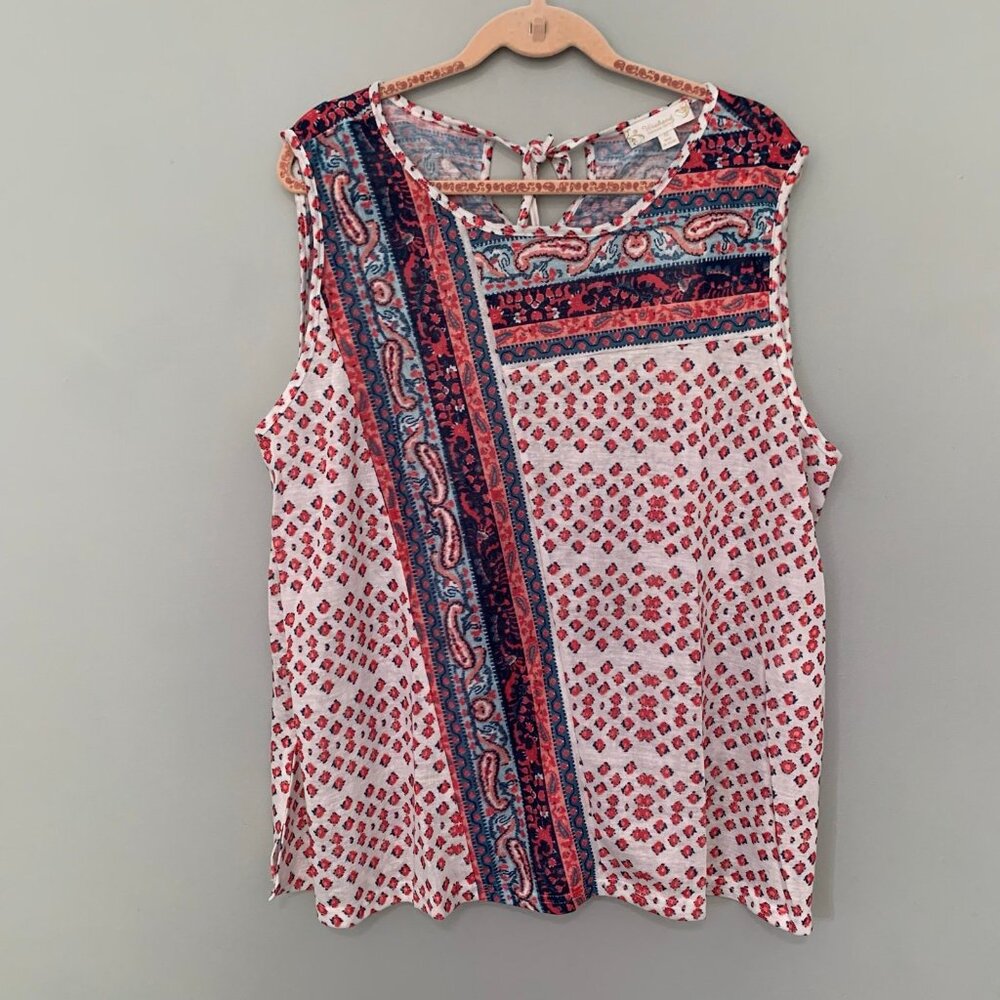 NEW Suzanne Betro Tank Top‎ Women 4X Ivory Abstract Paisley Tie Back